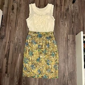 Anthropologie Moulinette Soeurs Ivory Top Brocade Floral Dress Size 2